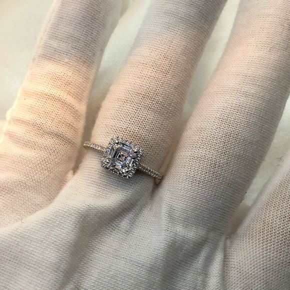925 Sterling Silver Square Cut CZ Engagement Ring - Picture 1 of 5